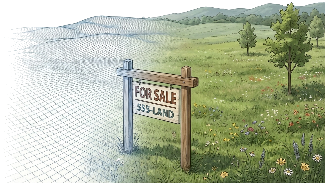 Terrain contour lines morphing into a realistic property with home and landscaping